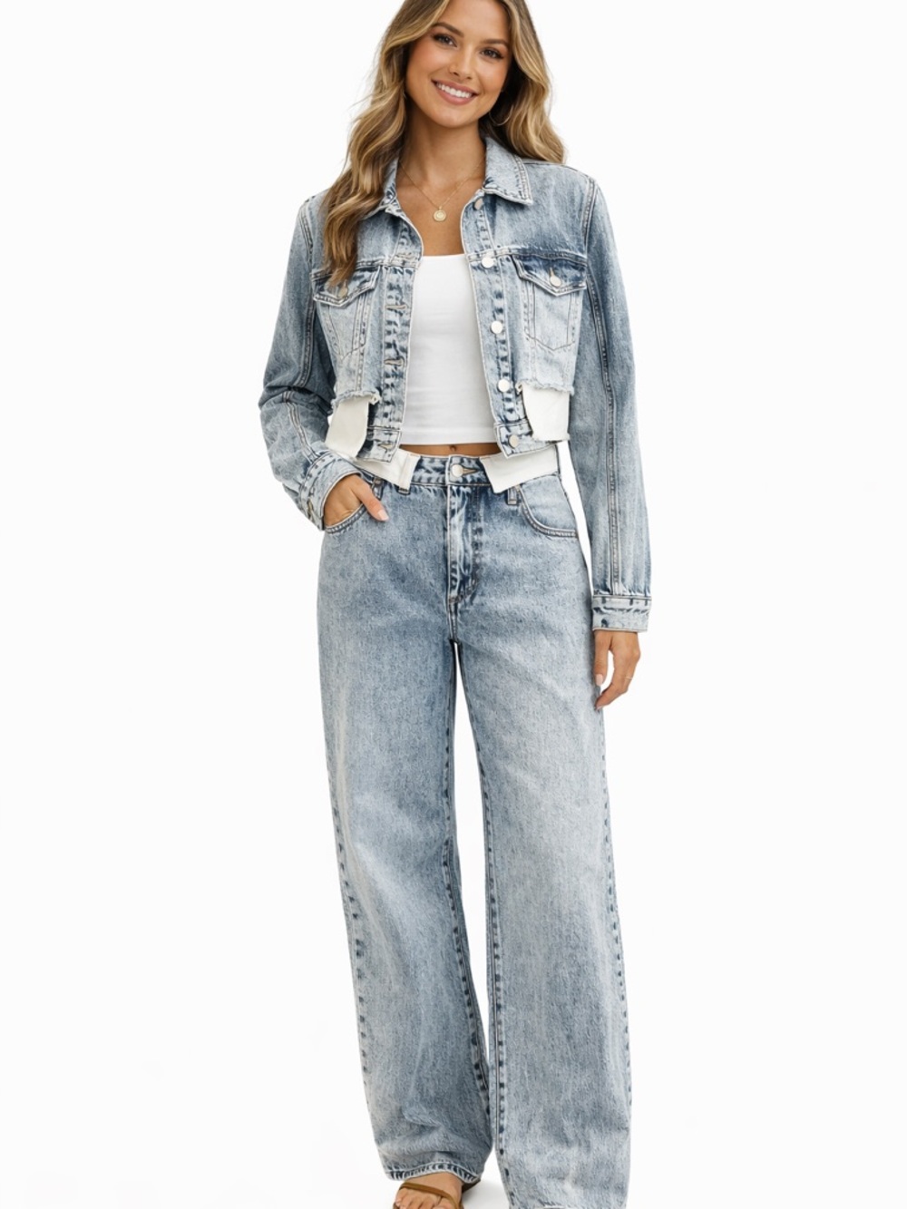 Fashion Nova Light Washed Wide Leg Denim Set